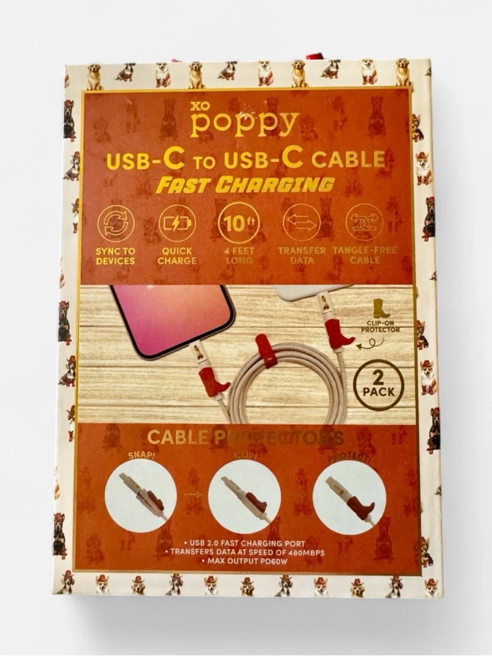 XO Poppy USB-C Fast 10 Feet Red Cowboy Boot Charging Cable